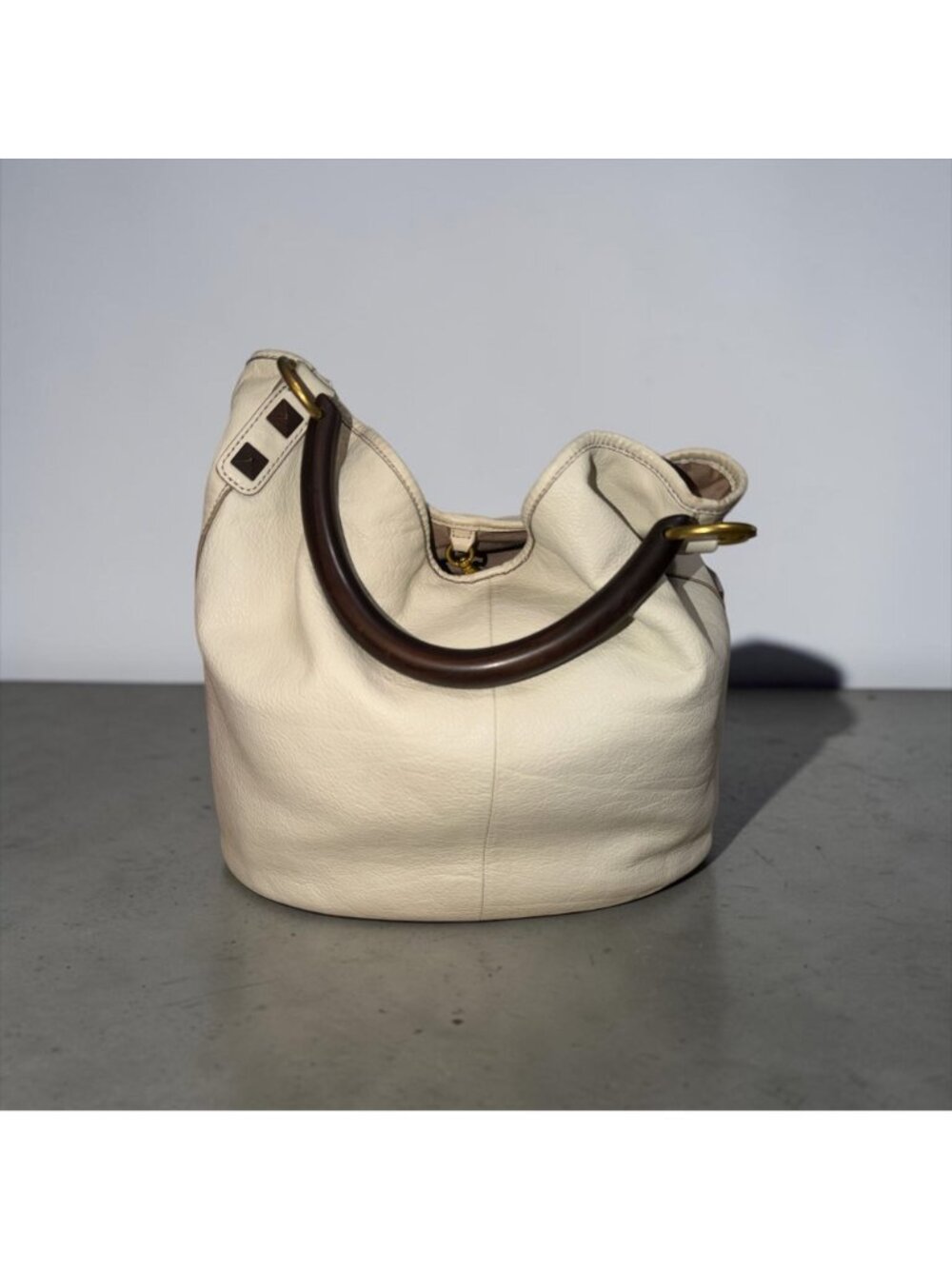 VTG J Crew Horn Handle Hobo Bone White Pebbled Leather Slouchy Shoulder Bag Boho - Picture 3 of 11